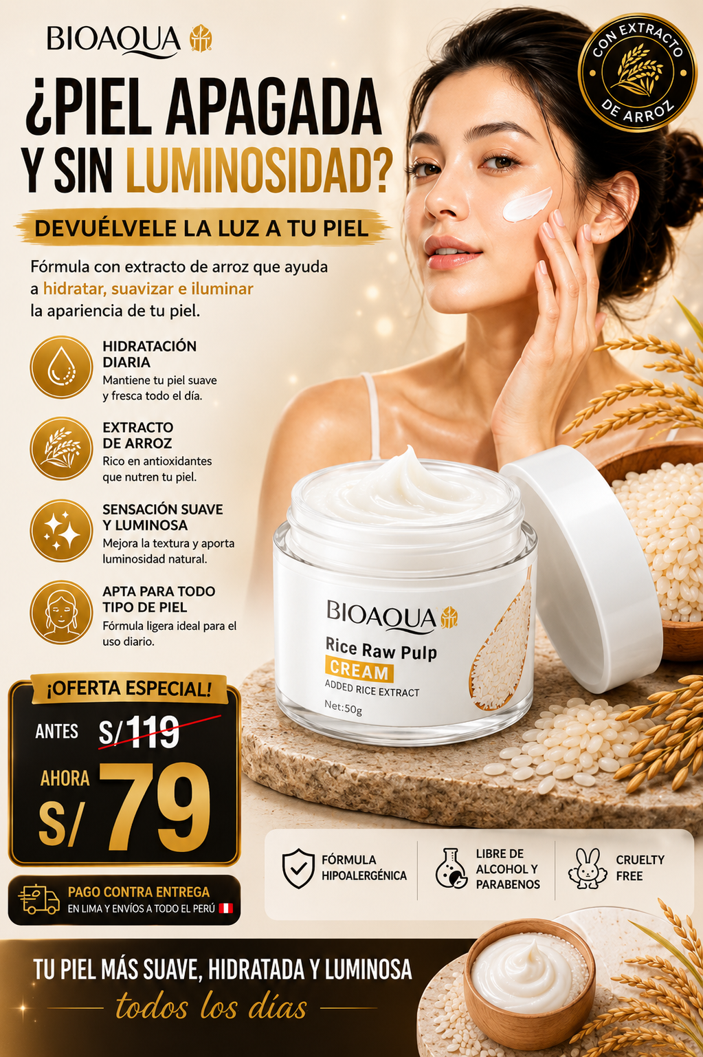 CREMA ACLARANTE DE ARROZ BIOAQUA 50G